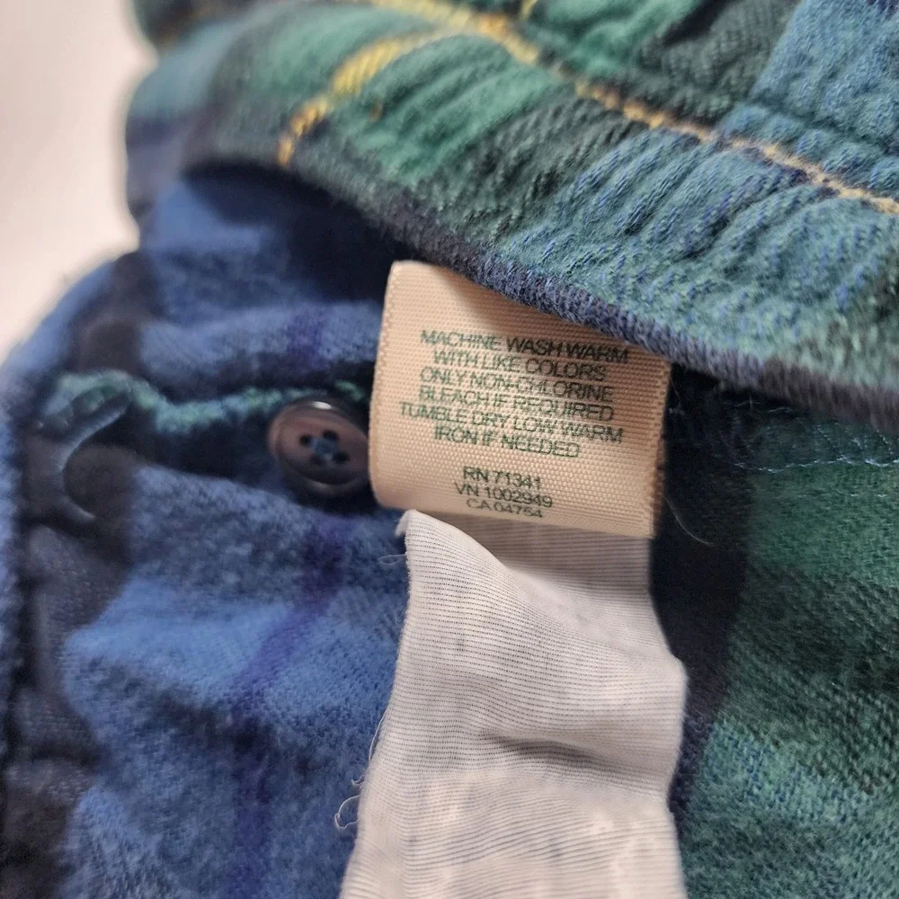 LL Bean Pajama Set Mens Medium Regular Blue Plaid Flannel Button Up Pants